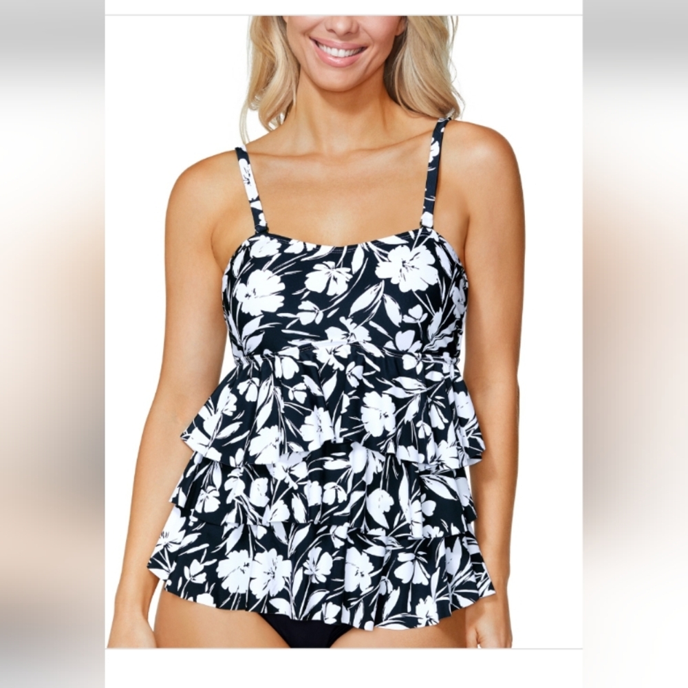 Island Escape Black and White Floral Bikini with Ruffles